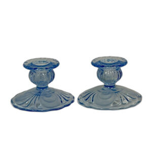 VTG Cambridge Caprice Moonlight Blue Glass 2 1/2" inch Candlesticks Pair 1940s